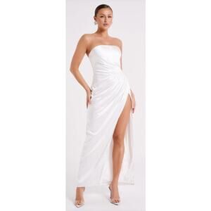 Meshki Aminah Draped Strapless Satin Maxi Dress Ivory Size L NWT Formal